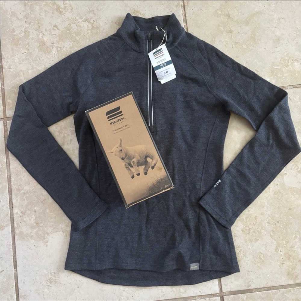 Meriwool 400g 1/4 Half Zip Pullover Sweater Womens Small Gray Merino Wool